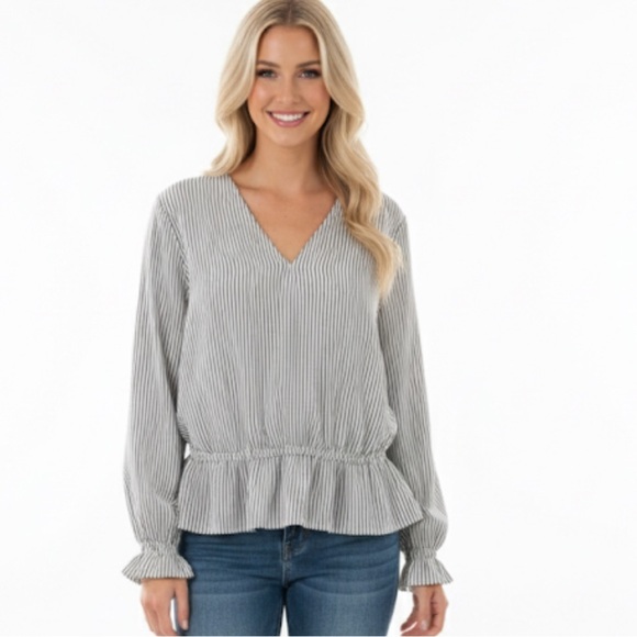 LOFT size XLarge pin striped peplum top - Picture 1 of 6